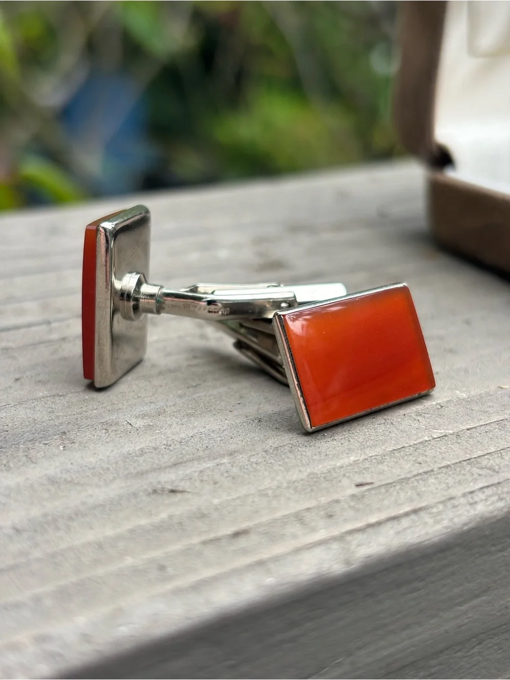 SWANK Red-Orange Square Enamel Cufflinks